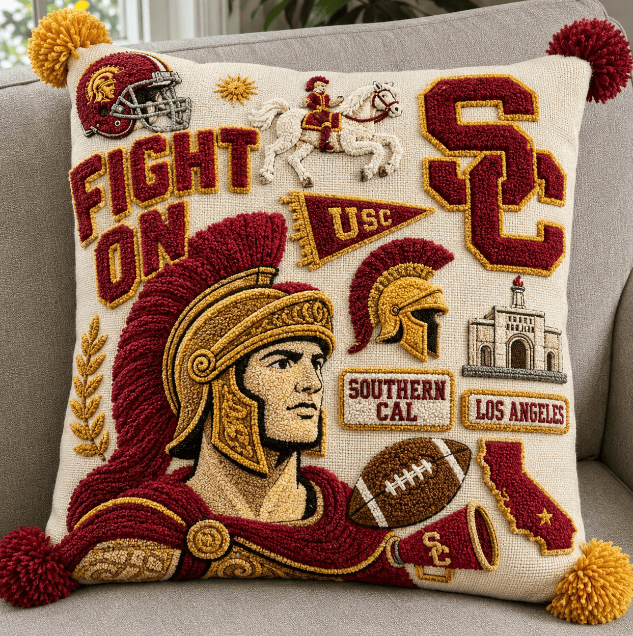 USC Tufted Sofa Cover & Pillow Set HTTT