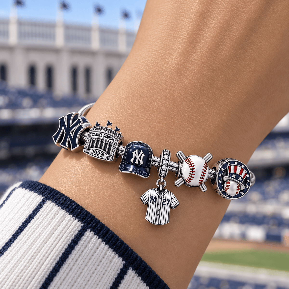 NYY Silver Charm Bracelet Set PTT