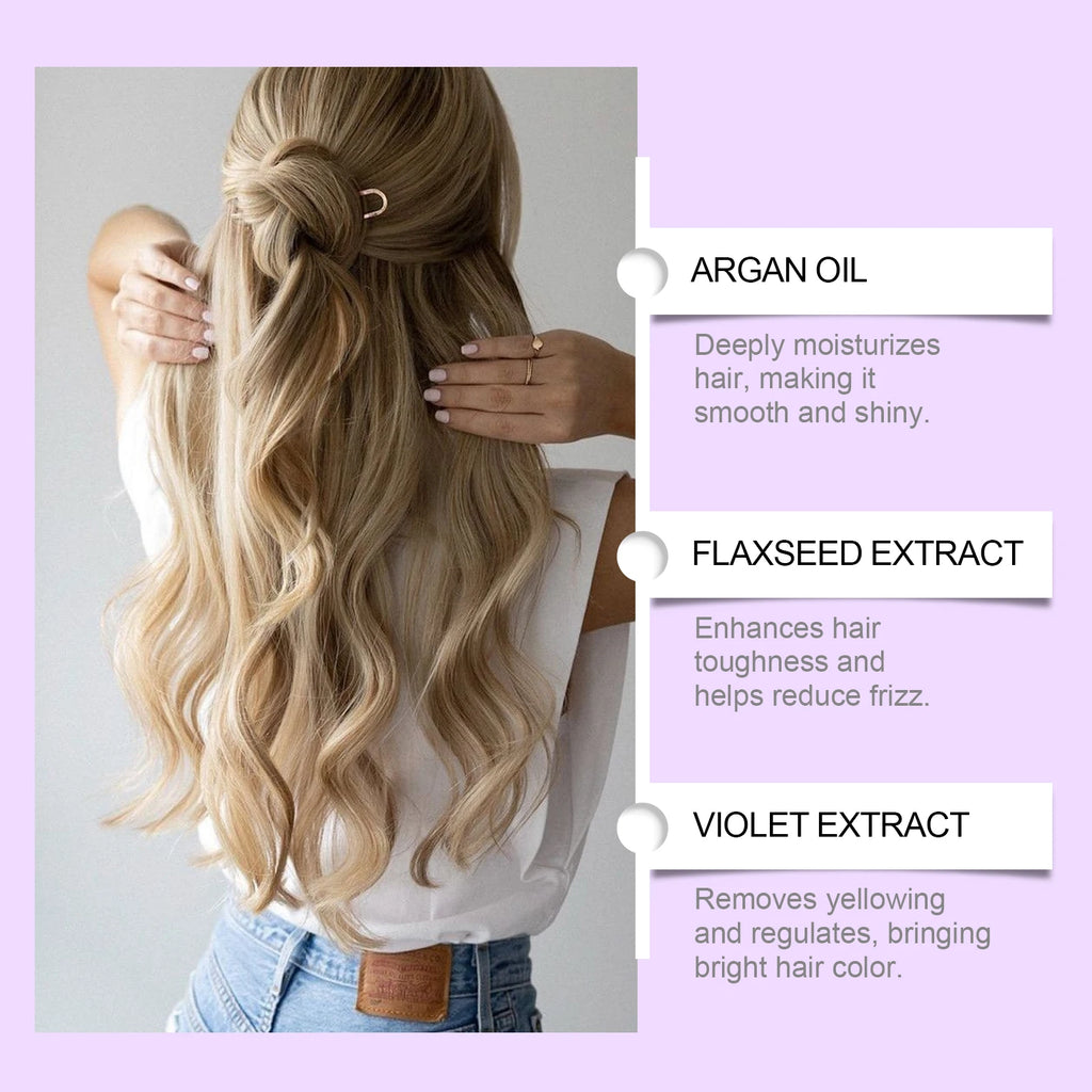 Purple Hair Shampoo and Conditioner Set Collagen Hair Mask Anti-Frizz Damaged Repair Scalp Massage Nourishing Hair Essential Oil