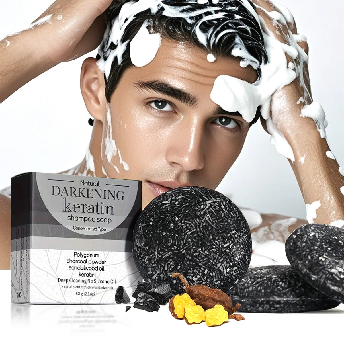 Men's Shampoo Bar Black Soap Nourishes Dark Hair Deeply Cleanses Summer Refreshing Solid Shampoo Soap
