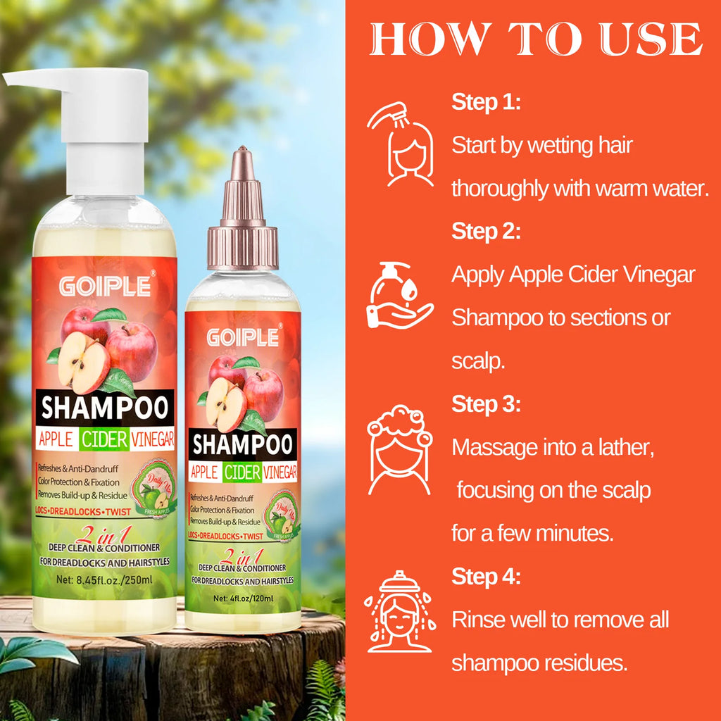 GOIPLE 2 in 1 Apple Cider Vinegar Shampoo Conditioner Refreshes Anti-Dandruff Hair Deep Clean Scalp for Locs Dreadlocks Twist