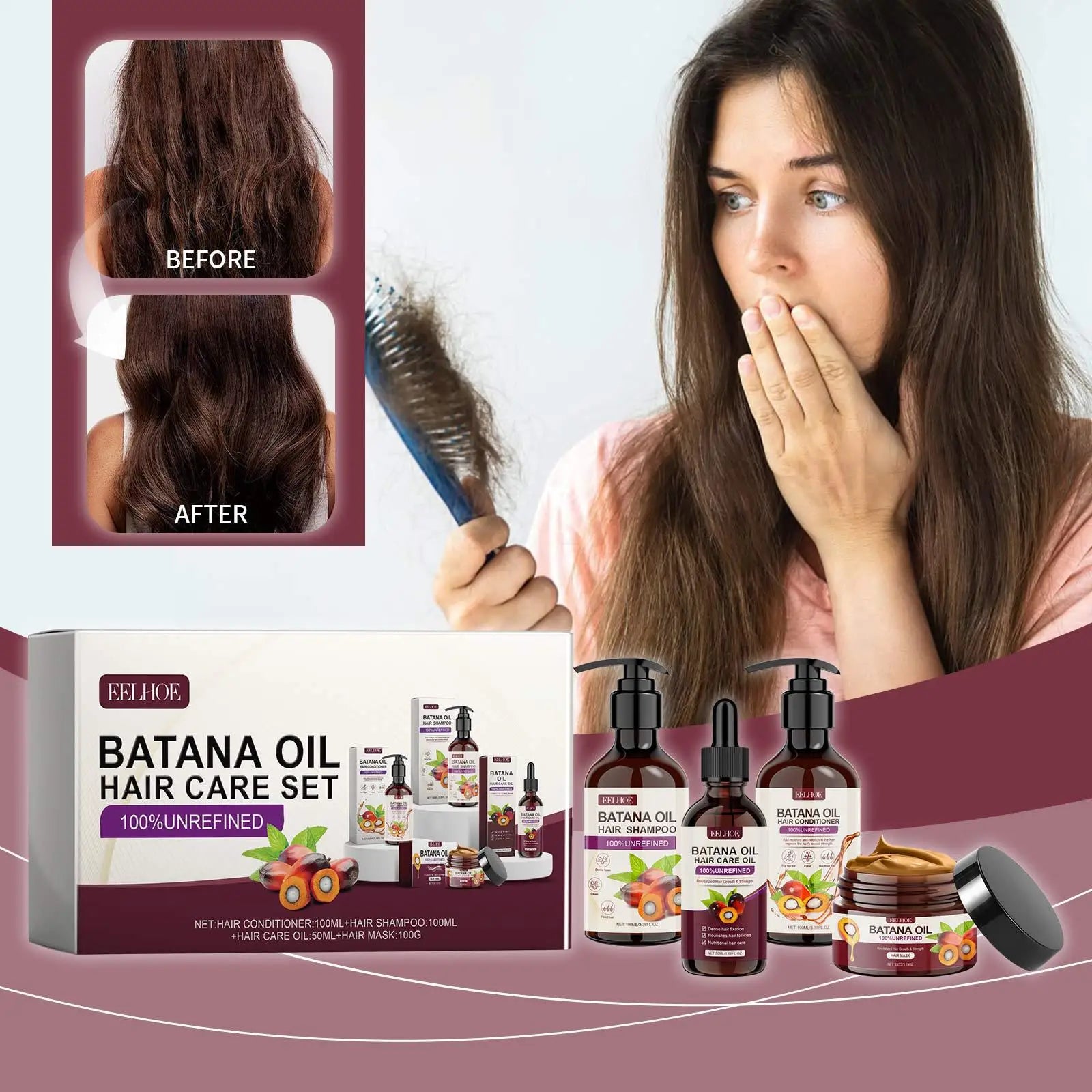 4-in-1 Hair Care Set | Shampoo Conditioner Hair Mask Hair Oil | Deep Nourishing Treatment for Dry Damaged Hair（